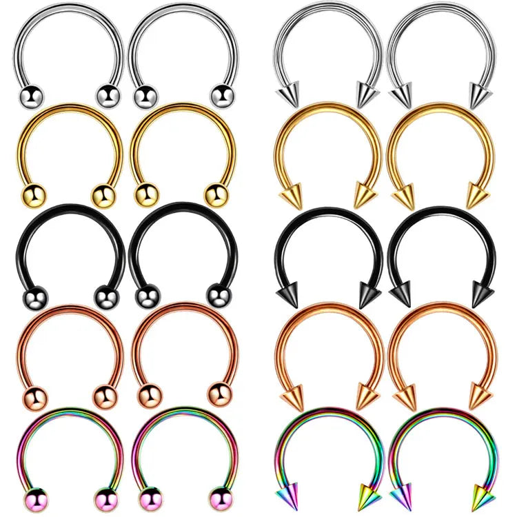 SC 2022 Fashion Horseshoe Nose Hoop Rings Piercing Jewelry Cartilage Tragus Lip Rings Stainless Steel Circular Cone Septum Ring