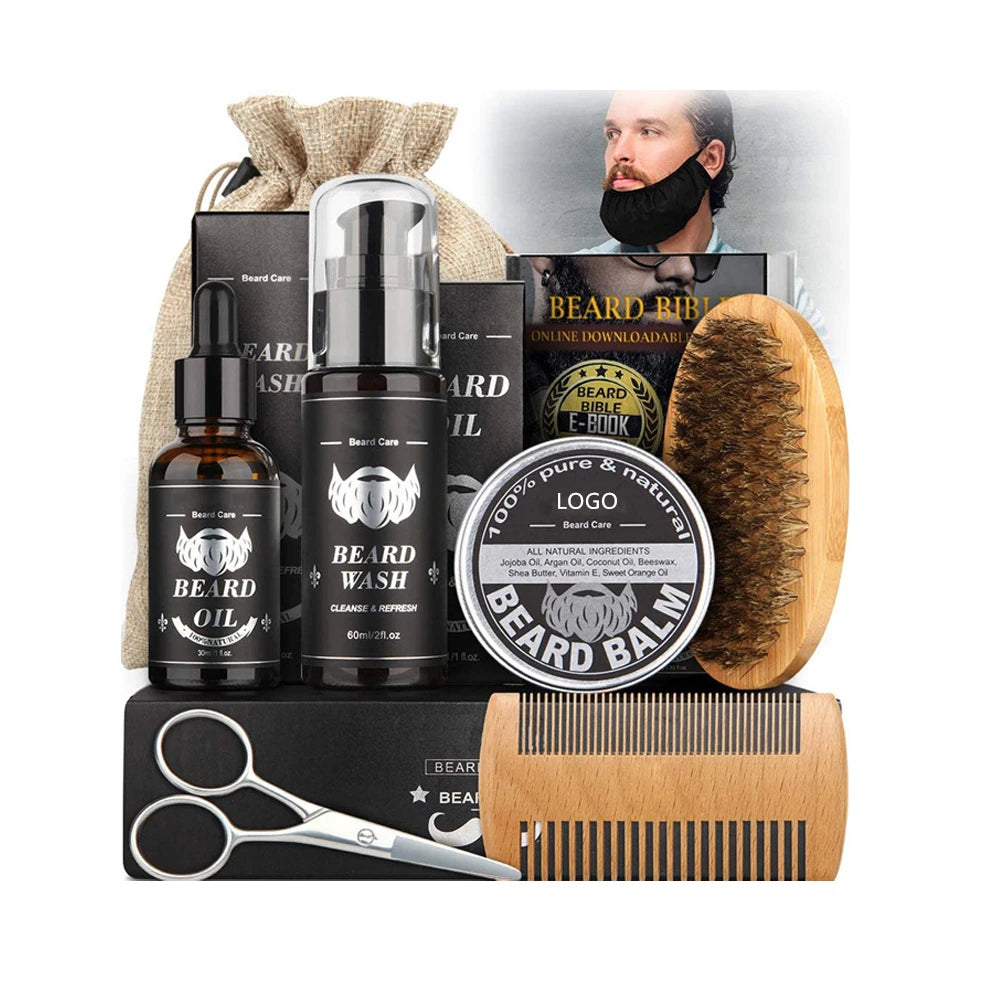 Private Label Men Vegan Beard Care Growth Oil Products Balm Grow Set Beard Growth Kit