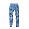 Men's Fashion Biker Streetwear Straight Pencil Style Embroidery Skinny Jeans Denim Distressed Ripped Look Slim Breathable Medium
