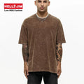 Custom Logo Streetwear Oversized Heavy Cotton Men's T-Shirt Graphic High Quality Print Brown Acid Wash t Shirt Men