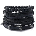 New Arrival Punk Spike Bracelet 4pcs Black Leather Braided Wrap for Men and Women Fashionable Bracelets