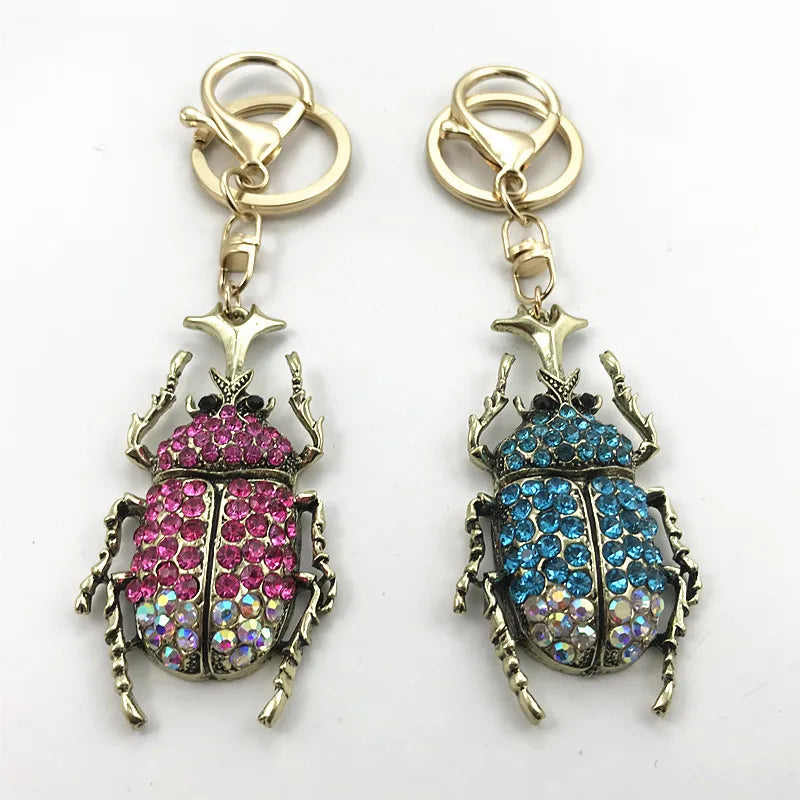 Factory Price Dung Beetle Keychain OEM Order Factory Diamond Customize Metal Key Ring Car Bag Phone Accessories Key Chain Gift