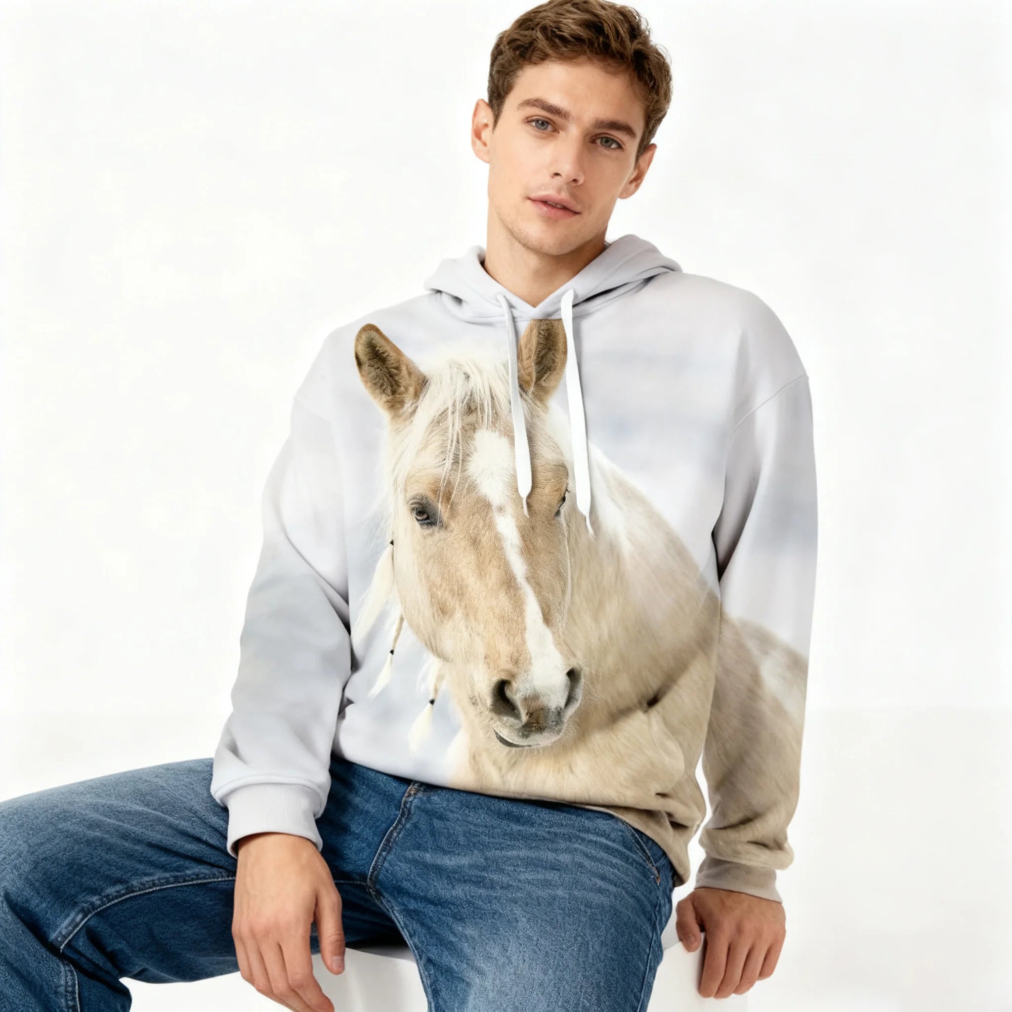 Fitspi Wholesale 3D Horse Print Hoodie Autumn Winter Couple Fashion Hooded Sweater Casual Coat Sweatshirt