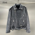 Wholesale Leather Jacket for Women Fashion Leather Motorcycle Jacket Plus Size Faux Washed Material Leather Jacket