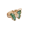 Fashion Jewelry Colorful Crystal Adjustable Zircon 18k Gold Plated Butterfly Finger Rings for Women Accessories