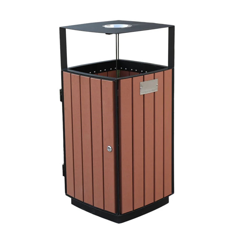 Outdoor Bid Wood Garbage Container Trash Can Outside Park Street Waste Bin Public Commercial Recycling Dustbin with Ashtray