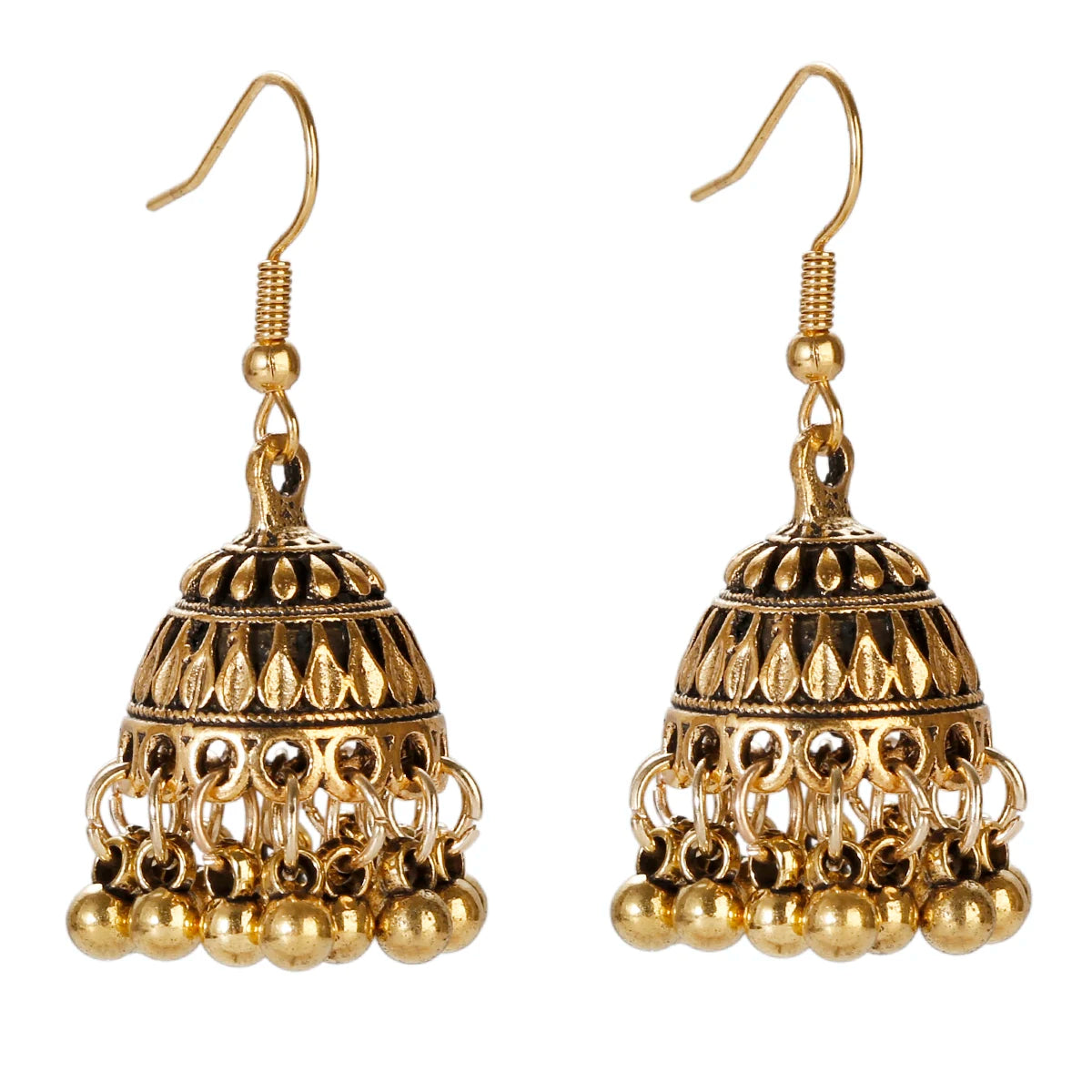 2022 Indian Vintage Jhumka Ethnic Gypsy Gold Alloy Stud Big Bell Earrings Women Wedding Engagement Anniversary Party Handmade