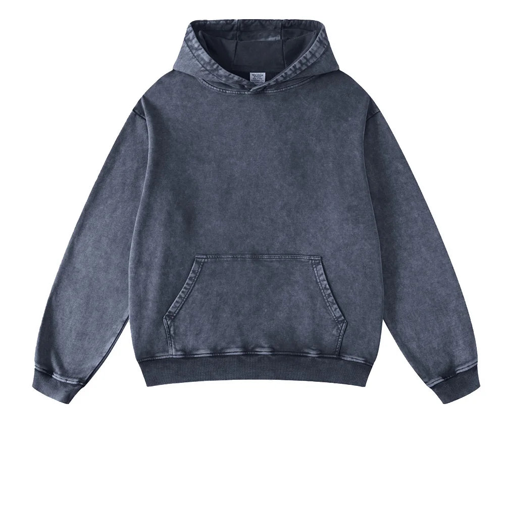 2025High Quality 100% Cotton Custom Printed Label Heavy Custom logo Hoodie Vintage Wash Black Hoodie With Side Pockets