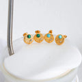 Luxury Jewelry Rhinestone Round Stud Earrings Stainless Steel Blue Turquoise Vintage Earrings Women