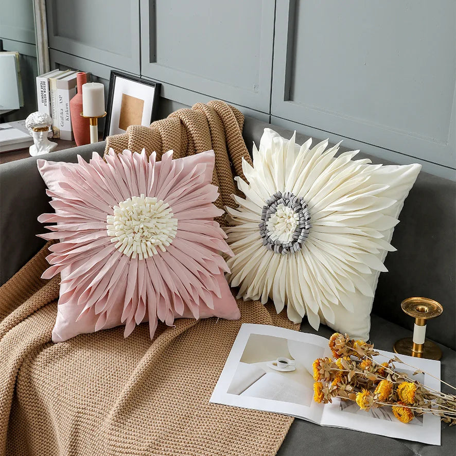 Nordic Style Simple Three-dimensional Sunflower Decorative Pillow case Bedroom Velvet Solid Color Cushion Cover for Home