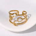 MECYLIFE Multilayer 18K Gold Plated Moon Gemstone Ring Stainless Steel Waterproof Simple Moon and Sun Ring Jewelry