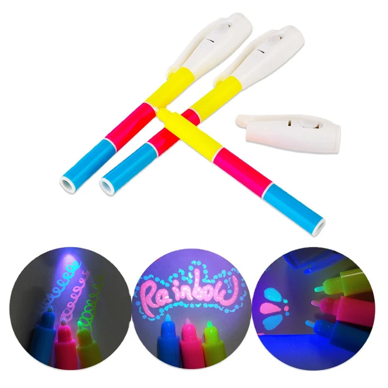 3 Colors Magic Multifunctional Invisible UV Pen spy Gadgets Student Office Stationery Highlighter Marker Pen with Uv Light