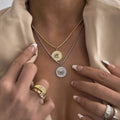 Vintage Round Pendant Necklace 18k Gold Plated Stainless Steel Zircon Necklace Round Snake Bone Chain Necklace for Women