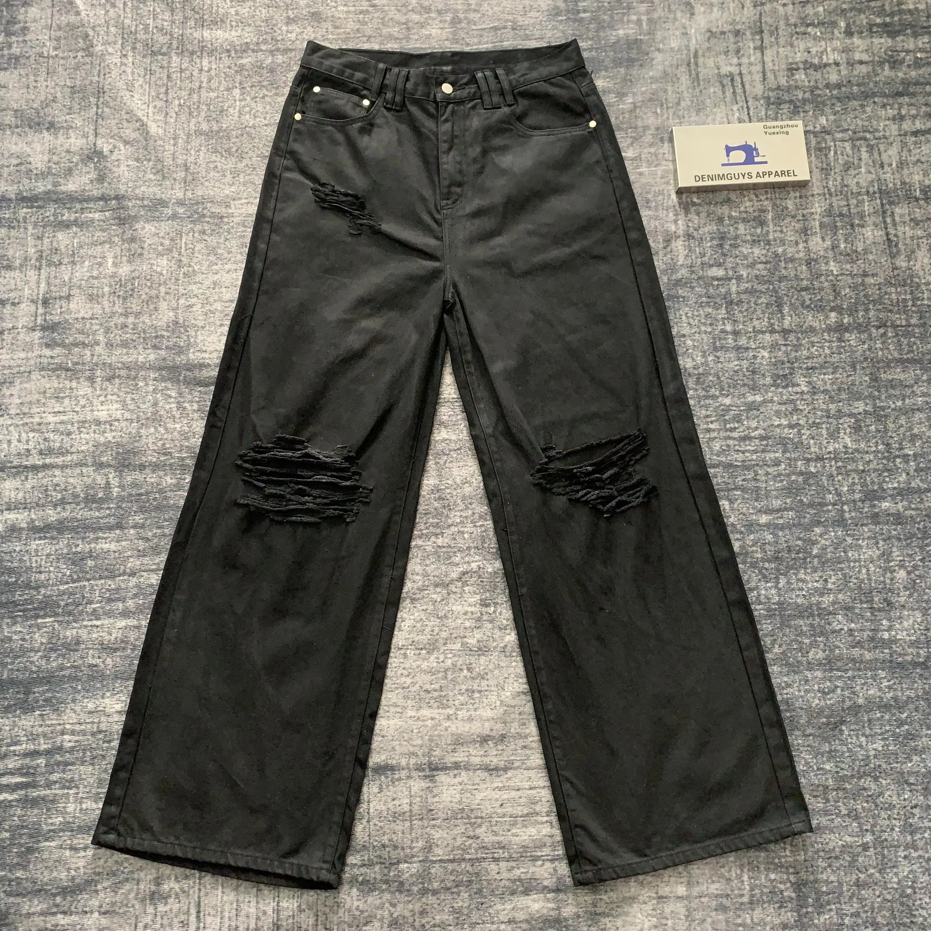 DENIMGUYS Customized Men's Waxing Jeans Streetwear Hip Hop Casual Wide Leg Jeans Stone Washed Baggy Straight Distressing Jeans