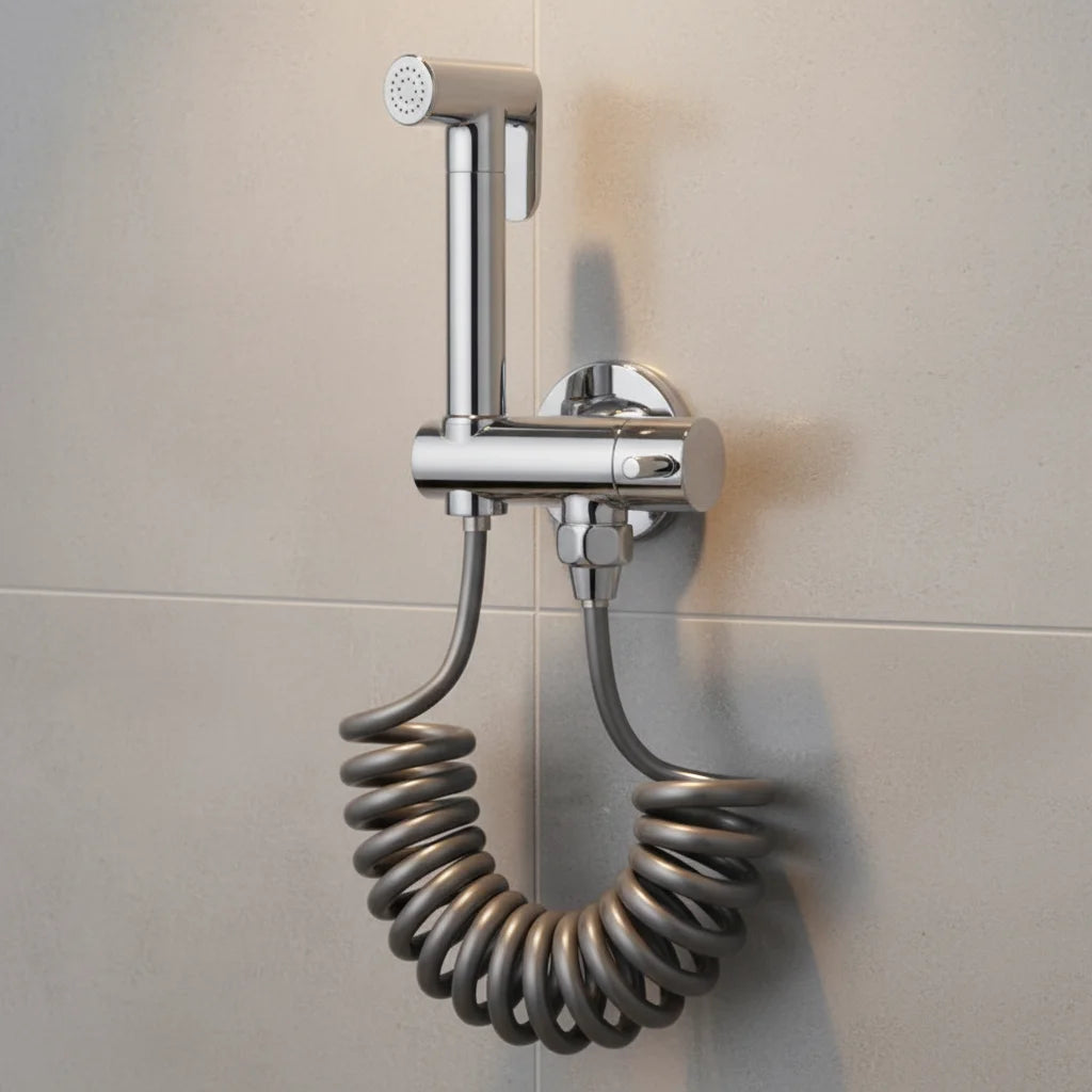 All Copper Chrome Plated Shower Head Straight Tube Angle Valve with Insertion Frame 2.3mTPU Spring Plastic Pipe Bathroom