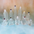 High Quality Wholesale Silk Screen Printed Roll on Glass Bottles 5ml 6ml 8ml 10ml Clear Swirled Special Shape Gold Cap Cosmetic