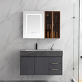 European  Style Groove Fluted  Hotel Toilet Room Wooden Furniture  Bathroom Cabinet Marble Washing Sink and LED Mirror