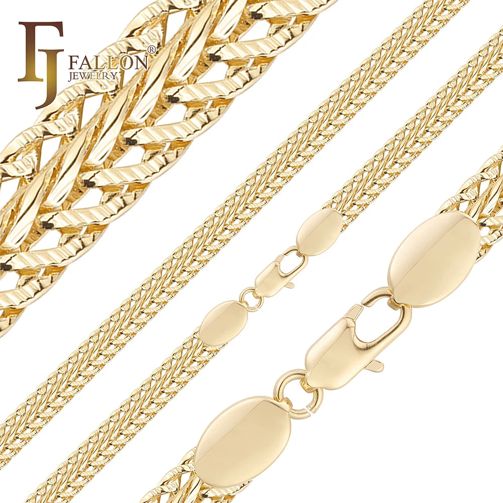 7.3mm+ FJ Fallon Fashion Jewelry Foxtail Link Hammered Chain Plated in 14K Gold Brass Based Split