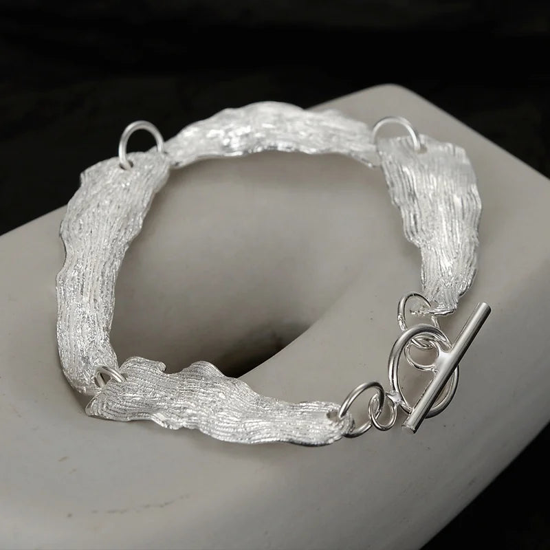 ICEBELA Jewelry S925 Sterling Silver Light Luxury Hand Made Female Silver Leaf Texture Bracelet