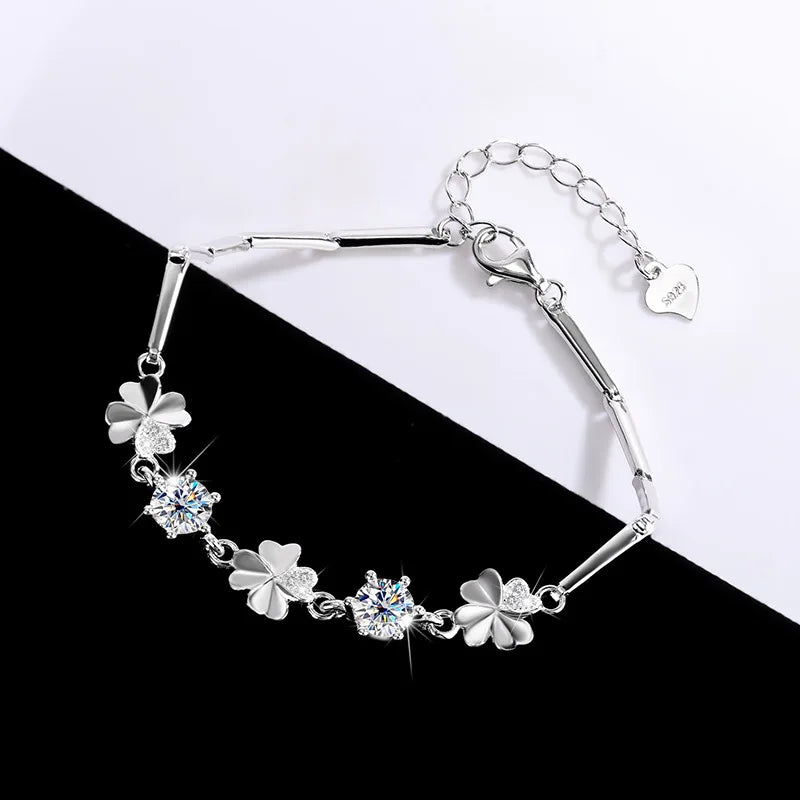 With GRA Certificate S925 Sterling Silver Clover Bamboo Knot Bracelet VVS 1CT Moissanite Bracelet for Women Wedding Jewelry