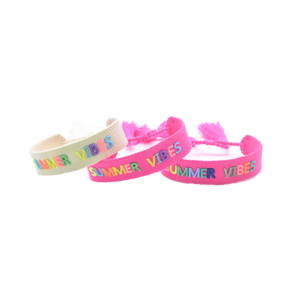 Handmade Bohemian Tassel Wristband Customizable Embroidery 3D Texts Personalized Logo/Name/Letters Customizable Woven Bracelet