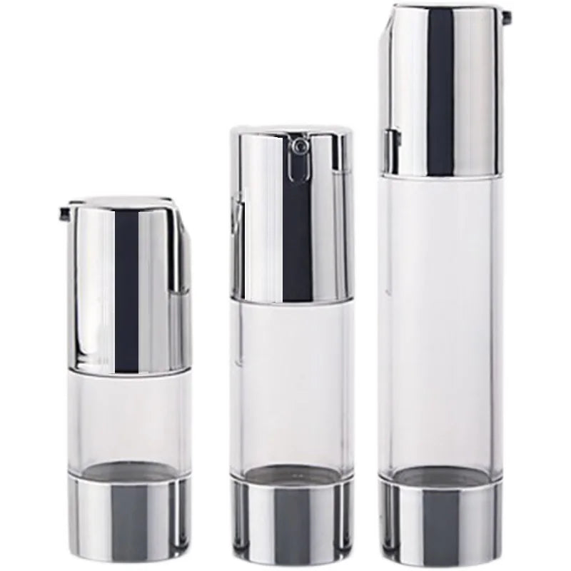 Airless Lotion Pump Bottle Transparent Silver Empty Vacuum AS Plastic Refillable Cosmetic Emulsion Packaging 15ML 30ML 50ML 80ml