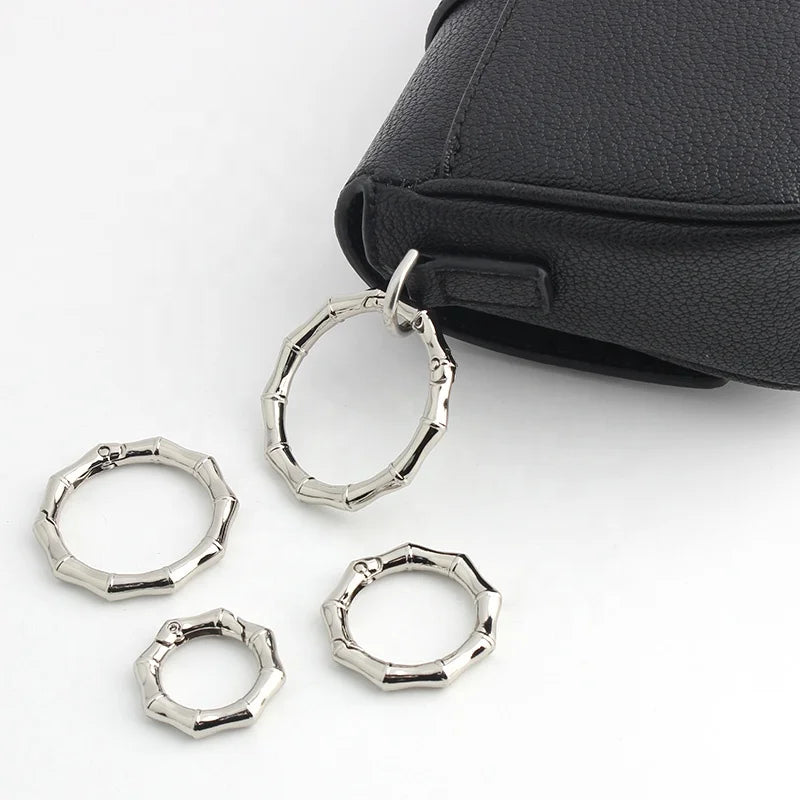 Silver Zinc Alloy Spring Gate O Ring Bamboo Shape Ring Metal Hardware Accessories Diy for Bag Accessories