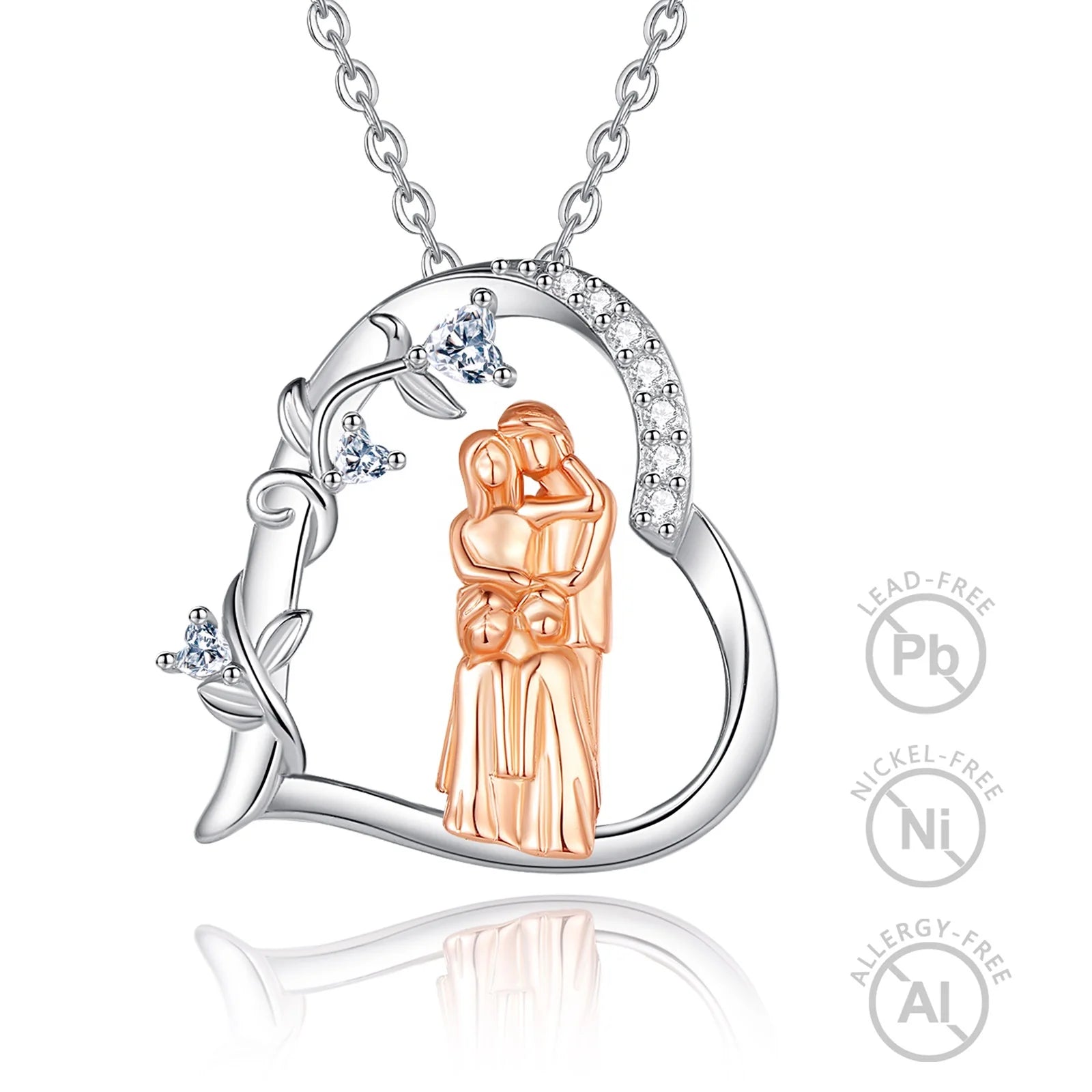 Best Mother's Day Gift 925 Sterling Silver Rose Gold Plated Heart Shaped I Love You Mom Pendant Necklace