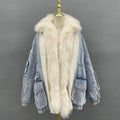 New Arrival Fashion Streetwear Jeans Coat With Real Fox Fur Denim Jacket