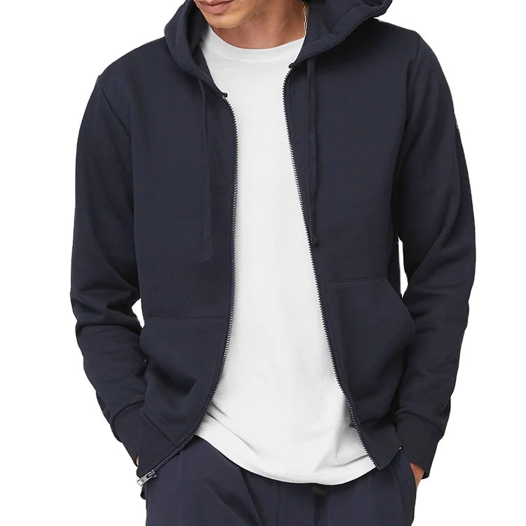 Hot Sale Custom Everyday Full Zip Diagonal Light Brushed Fleece Men  Casual Hoodies With Split Kangaroo Pockets