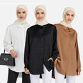 Wholesale Dubai Abaya Muslim Women Dress Tunic Tops Long Sleeve Casual Modest Satin Silk Shirts Muslim Blouses