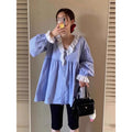 Boutique Wholesale 2025 Spring New Retro Age Reducing V-neck Loose Casual Long Sleeved Striped Women's Shirt