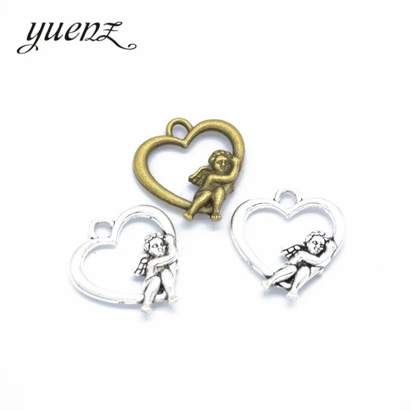 YuenZ Antique Silver Color Heart Charms Metal Angel Charm Pendant Necklace Jewelry Hand Made 20*18mm A77