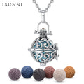 Isunni Aromatherapy Essential Oils Diffuser Cage Lava Stone Bead Pendant Necklace With Lava Rock