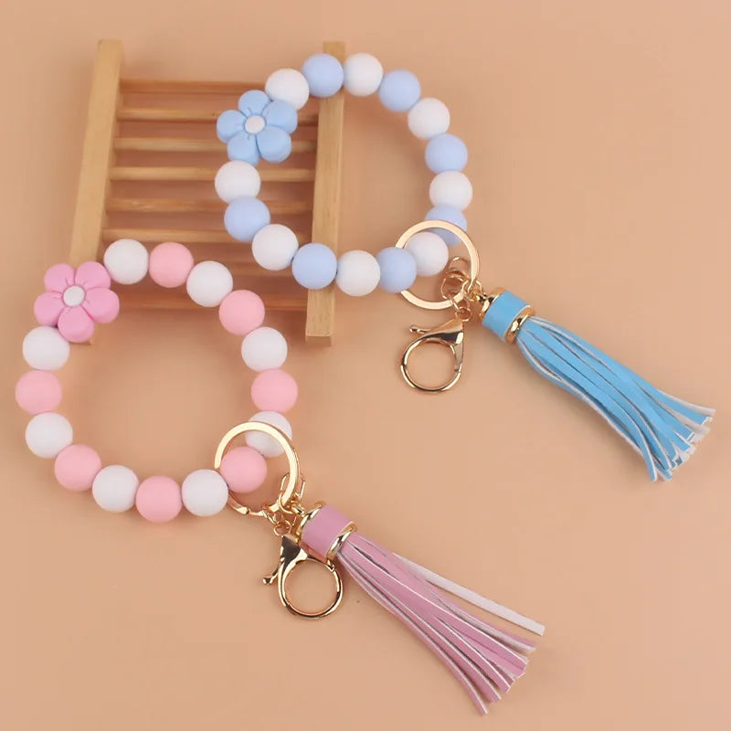 GEEDYN New Women's Cute Cartoon Silicone Wrap Flower Bead Bracelet Keychain Gift Perles Pour La Fabrication De Bijoux