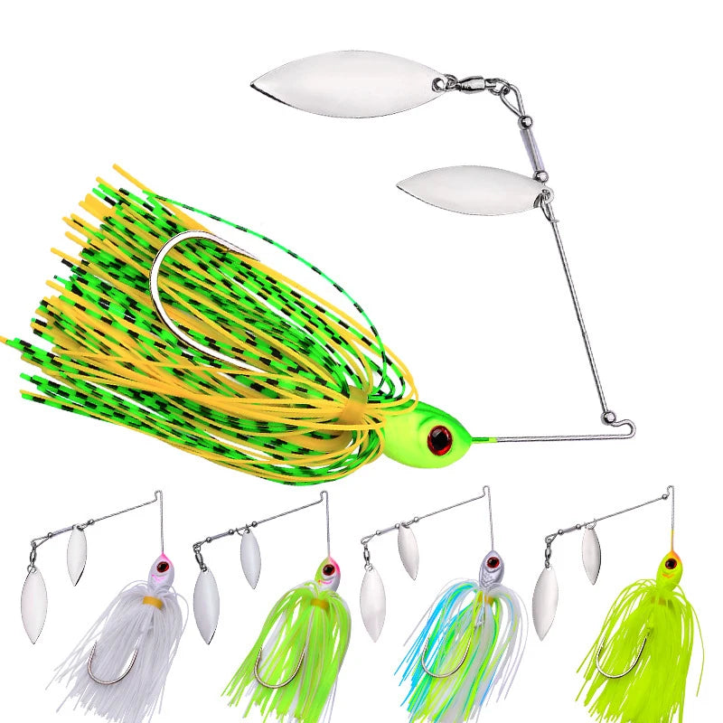 WEIHE 10g 14g 5 Colors Lead Head Silicone Skirt Spinner Bait Trout Fishing Lure for Outdoor Fishing Activity