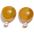 JINYOU 1924 Stainless Steel 316L Geometric Artificial Pearls Stud Earrings Golden Texture 18K PVD Plated Statement Jewelry Women