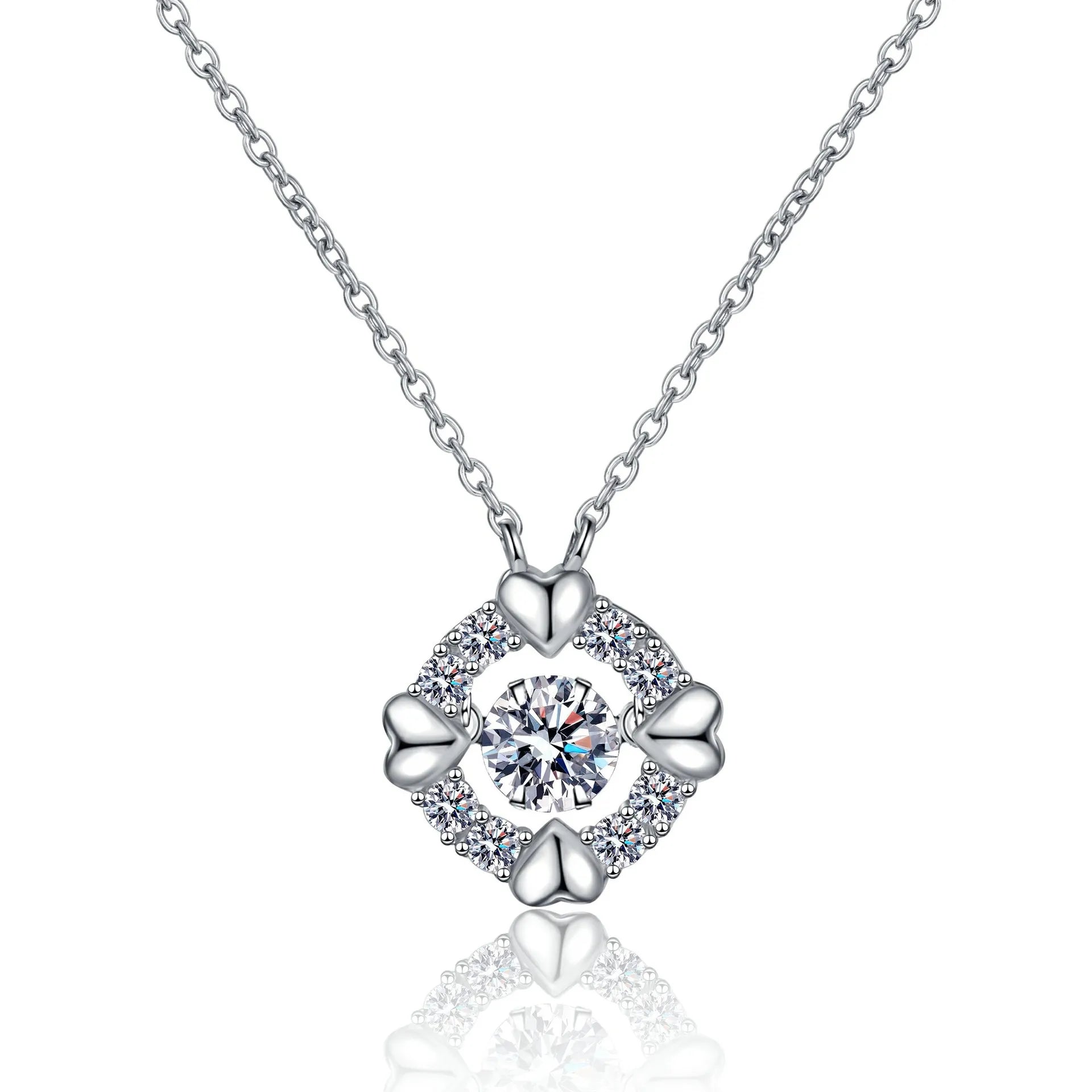 Collarbone Chain Pendant Necklace Cheap R.GEM. Fine Jewelry S925 Sterling Silver Heart 0.5ct Moissanite Rhodium Plated Claw