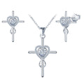 925 Sterling Silver Cross Heart Stud Earrings with Delicate Moissanite Necklace Jewelry Set