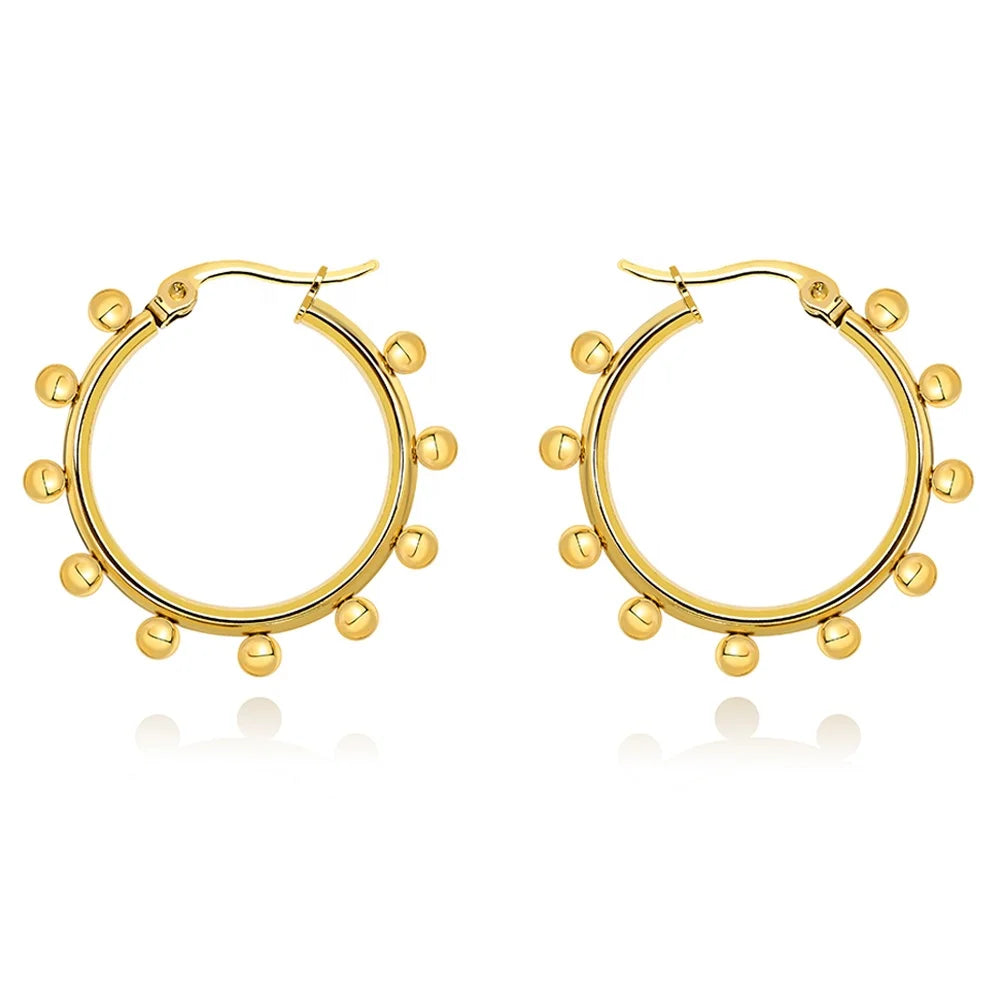 Fashion Stainless Steel Electroplated 18k Gold Small Gold Ball Hoop Earrings Jewelry Customized