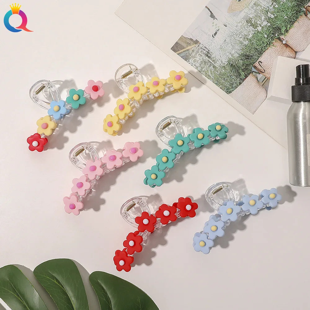 QIYUE 12cm Custom Logo Korean Flower Hair Clamp Sweet Hair Claw Clips Hair Accessories for Woman
