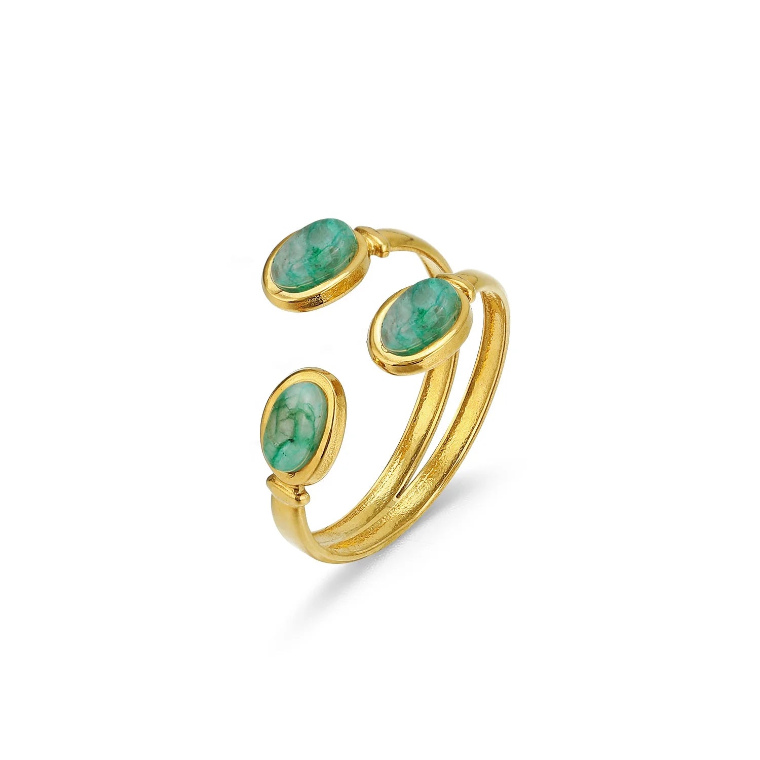 Trendy and Luxurious Fashionable Style Versatile Gold Plated Stainless Steel Adjustable Gemstone Open Ring for Women