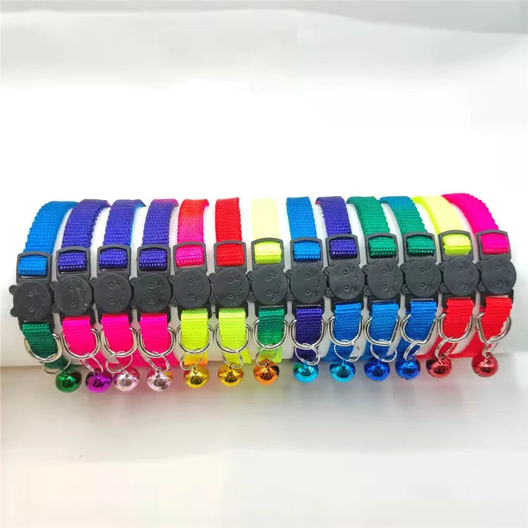 Factory Wholesale Pet Supplies Colorful Nylon Adjustable rainbow Cat Collar With Bell