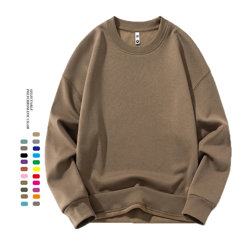High Quality 500gsm Blank Heavy Fleece Neutral Round Neck Drop Shoulder Sweatshirt Custom logo Men's Crewneck Sweatshirt