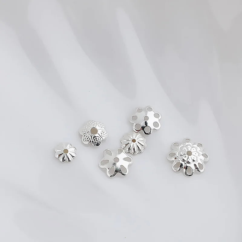 S925 Exquisite Sterling Silver Flower Bead Cap DIY Round Hollow Flower Cap Spacer