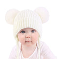Wholesale Custom Cute Winter Double Pom Beanie Hat 0-5 Year Girl Warm Knitted Fleece Lining Slouchy Boy Cap Acrylic Hat for Kid