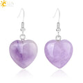 CSJA  Wholesale Crystal Heart Shape Earrings Natural Stone Rose Quartz Healing Dangle Earring for Women Fashion Jewelry F315