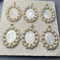 Wholesale Oval Medal Virgin Mary Guadalupe Pendants Pearl Natural MOP Shell Sacred Heart Charms for Jewelry Making
