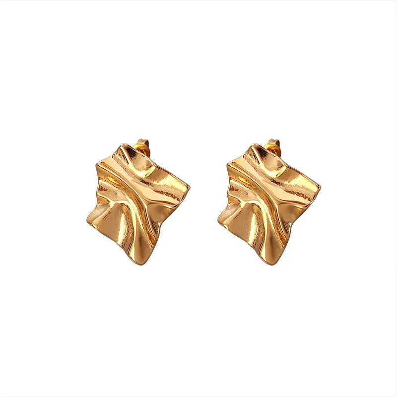 INS Simple Stainless Steel 18K Gold Plated Geometric Fold Shaped Earring Titanium Steel IP Personalized Irregular Square Earring