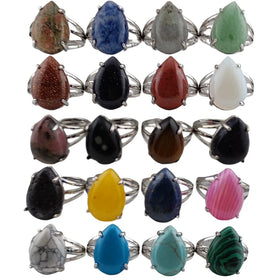 Bohemian Natural Irregular Crystal Stone Adjustable Ring Silver Plated Raw Gemstone Statement Finger Rings for Women Gift